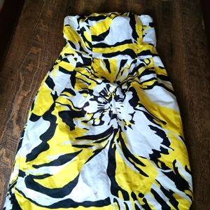 Women's Yellow and Black strapless dress